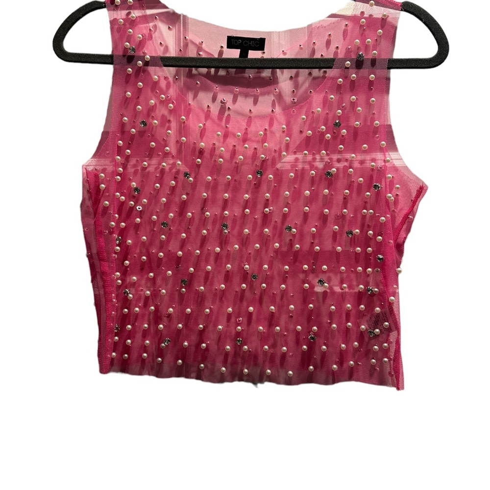 NWOT cropped mesh tank with pearl and rhinestone detail - never worn!
